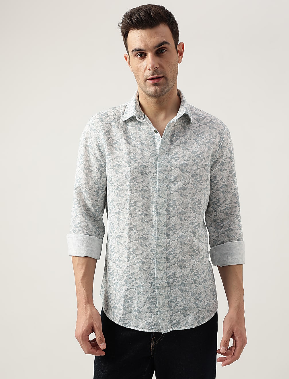 Regular Fit Linen Blend Printed Shirt