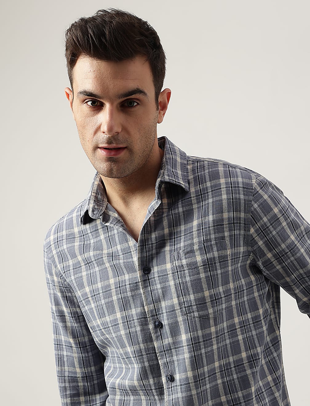 Regular Fit Linen Blend Checked Shirt