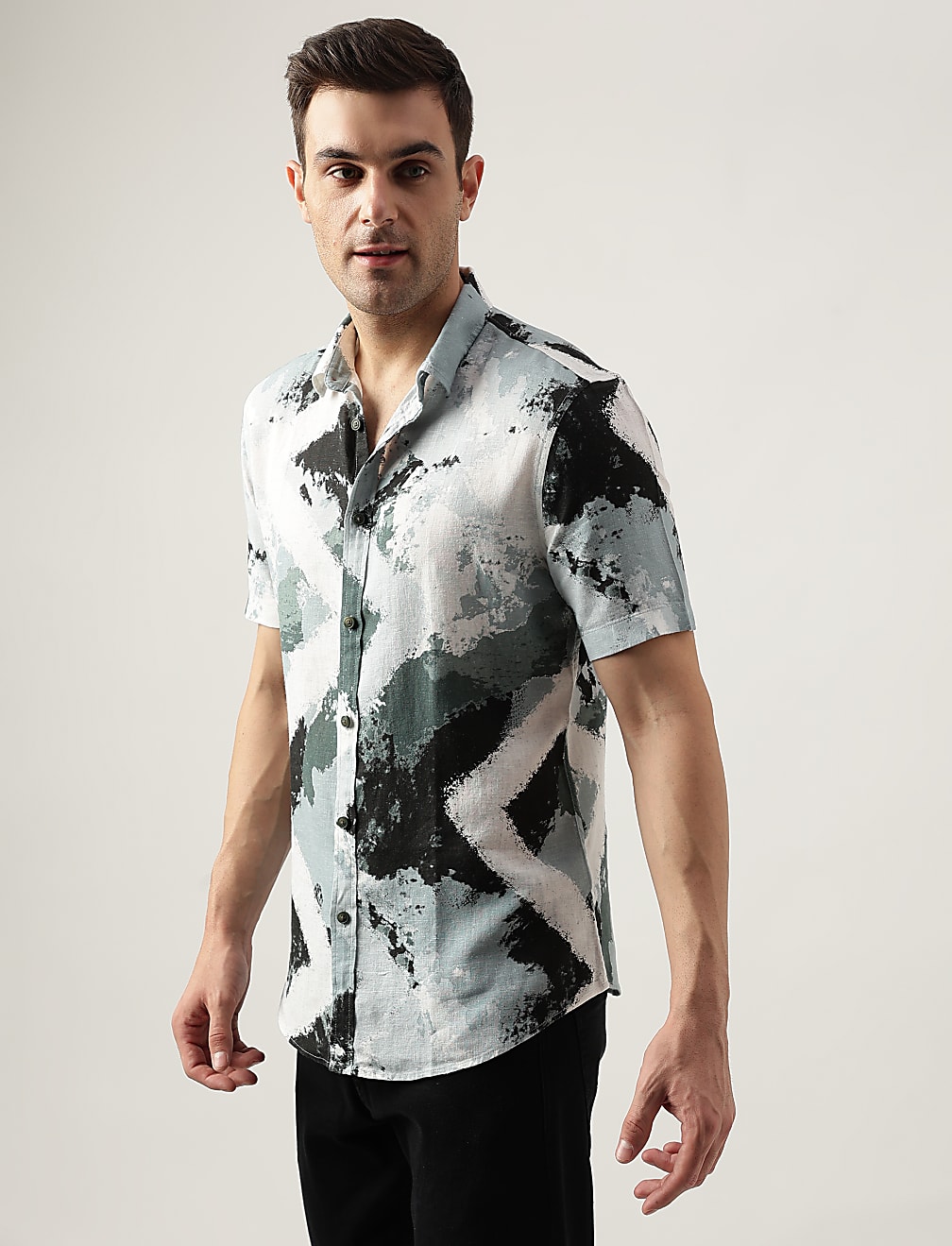 Slim Fit Linen Blend Printed Shirt