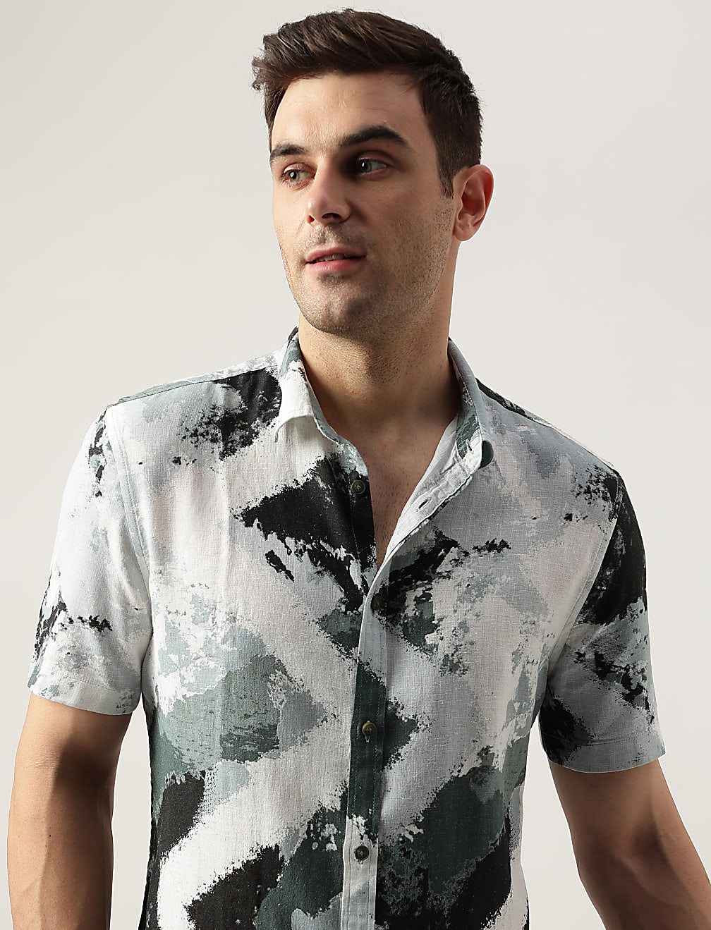 Slim Fit Linen Blend Printed Shirt