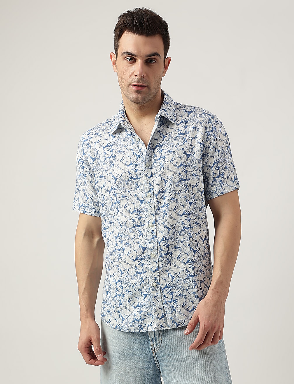 Regular Fit Linen Blend Printed Shirt