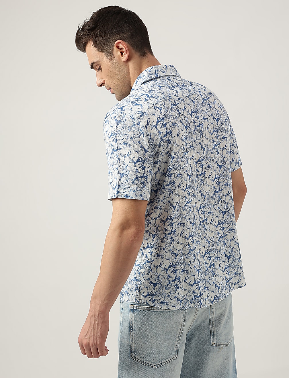 Regular Fit Linen Blend Printed Shirt