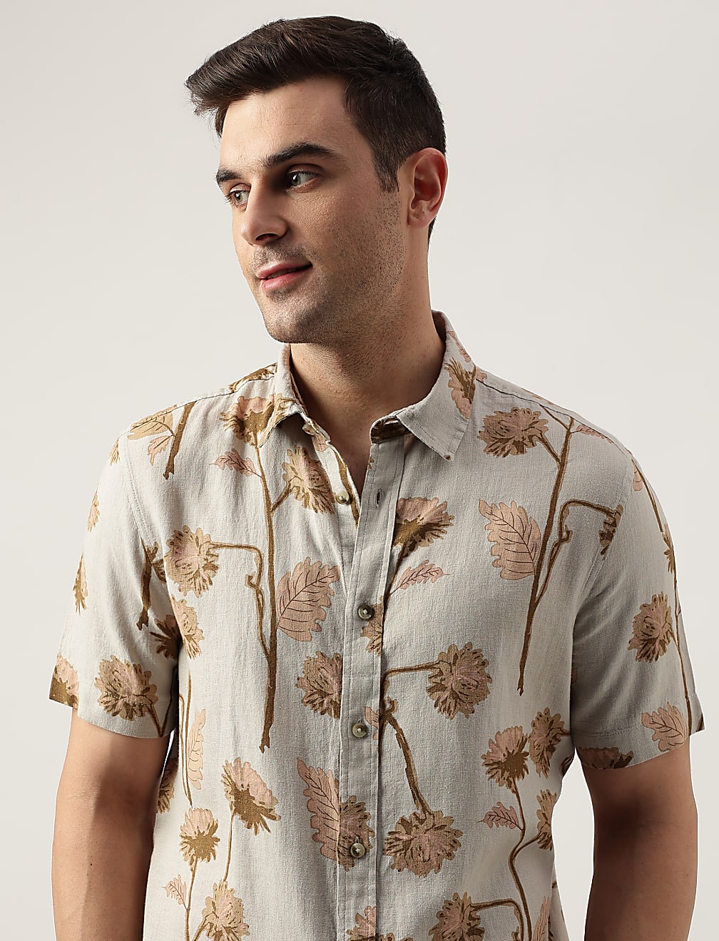 Regular Fit Linen Blend Printed Shirt