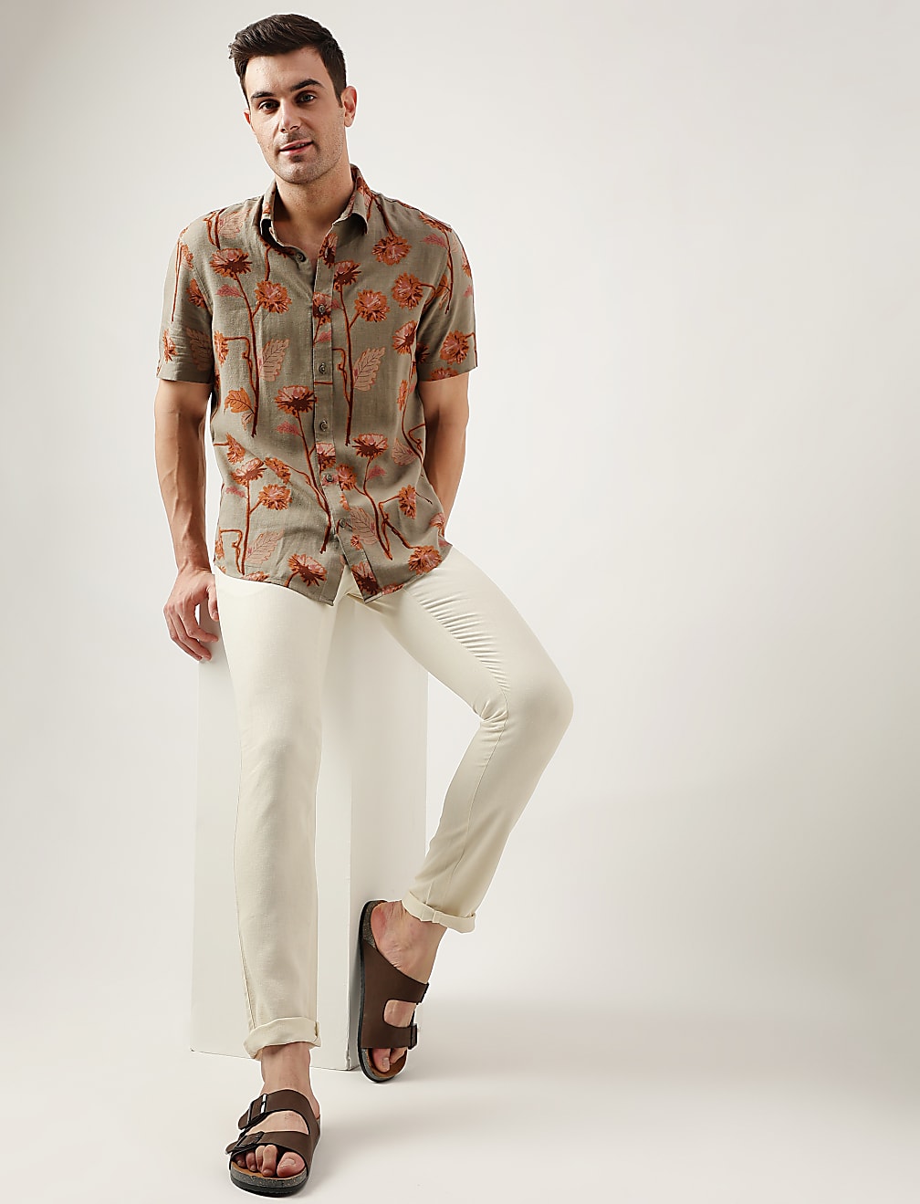 Regular Fit Linen Blend Printed Shirt