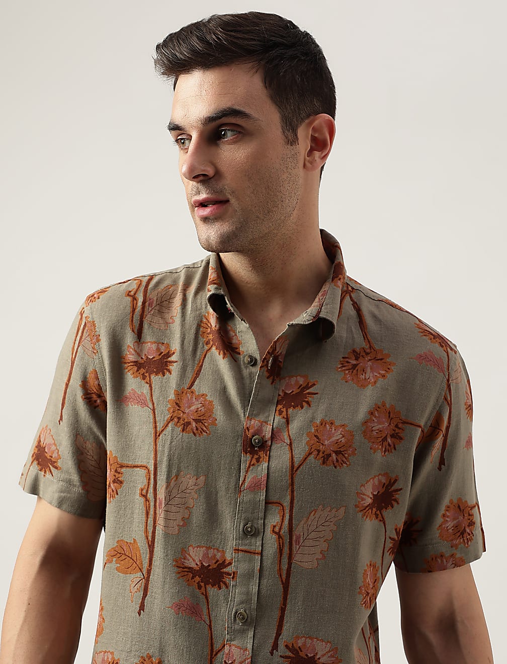 Regular Fit Linen Blend Printed Shirt