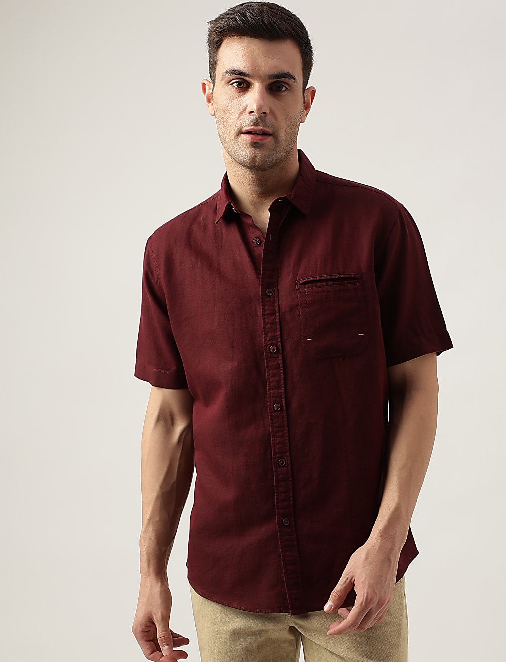 Relaxed Fit Linen Blend Plain Shirt