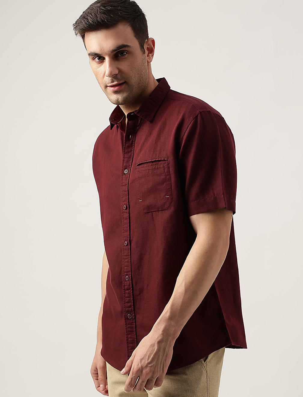 Relaxed Fit Linen Blend Plain Shirt