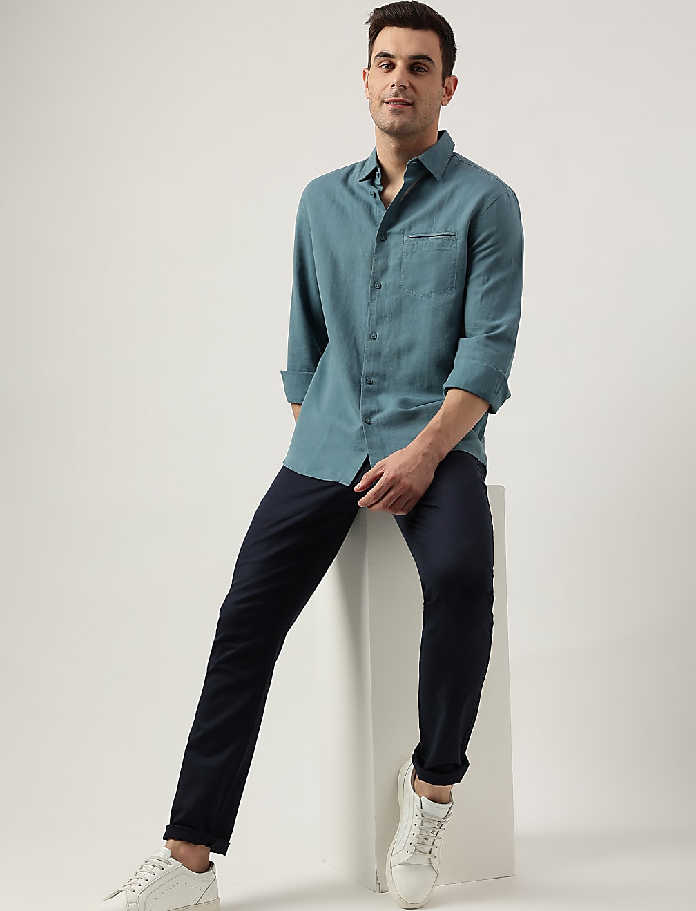 Relaxed Fit Linen Blend Plain Shirt