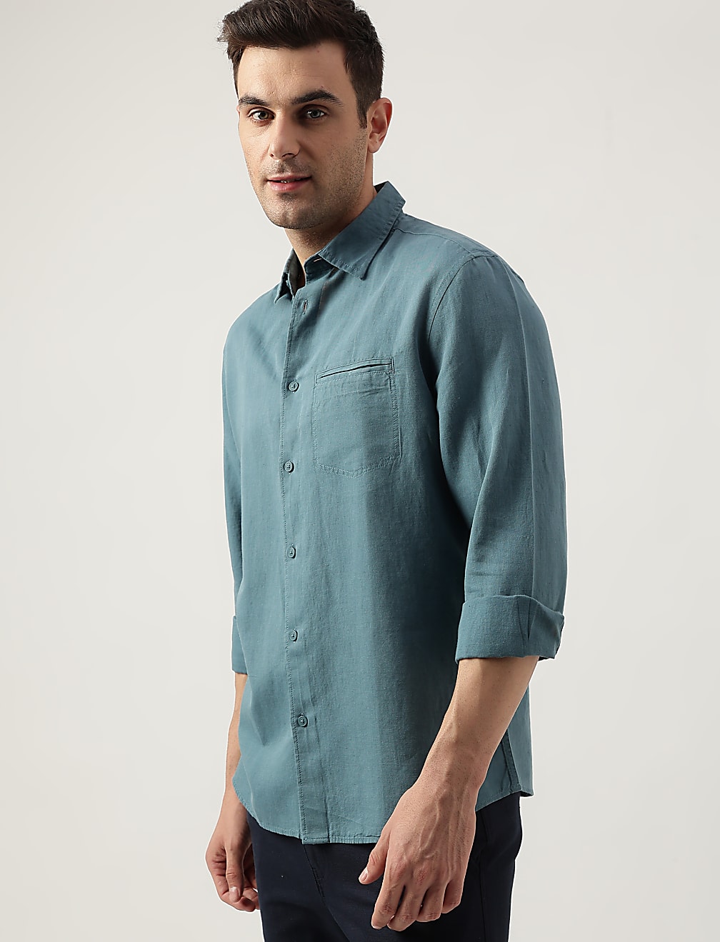 Relaxed Fit Linen Blend Plain Shirt
