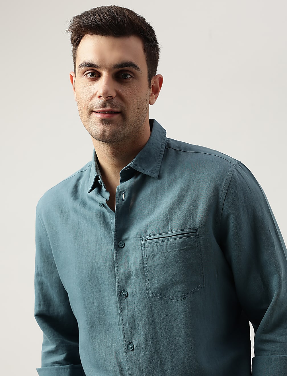 Relaxed Fit Linen Blend Plain Shirt