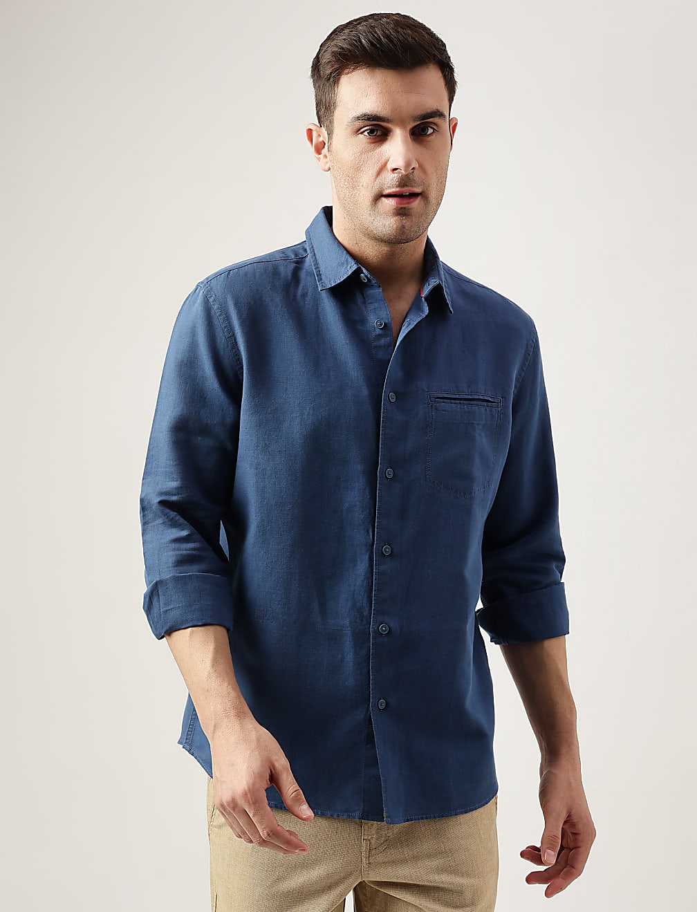 Relaxed Fit Linen Blend Plain Shirt