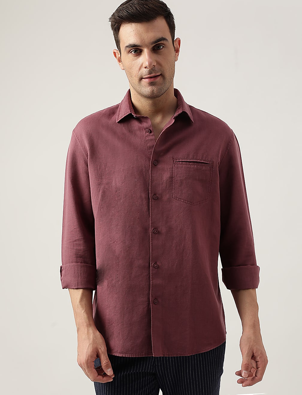 Relaxed Fit Linen Blend Plain Shirt