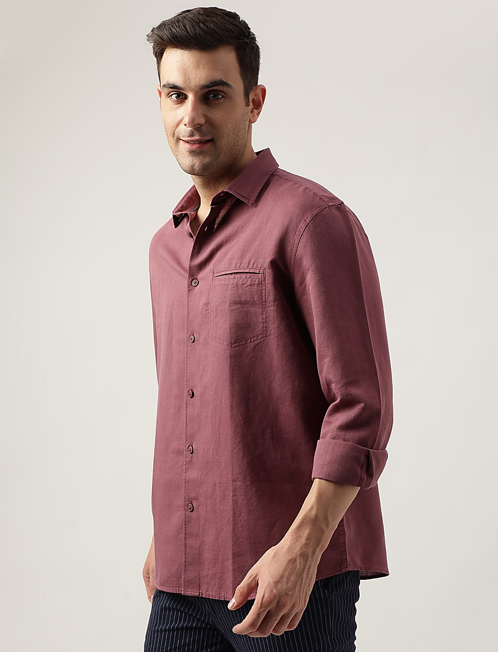 Relaxed Fit Linen Blend Plain Shirt