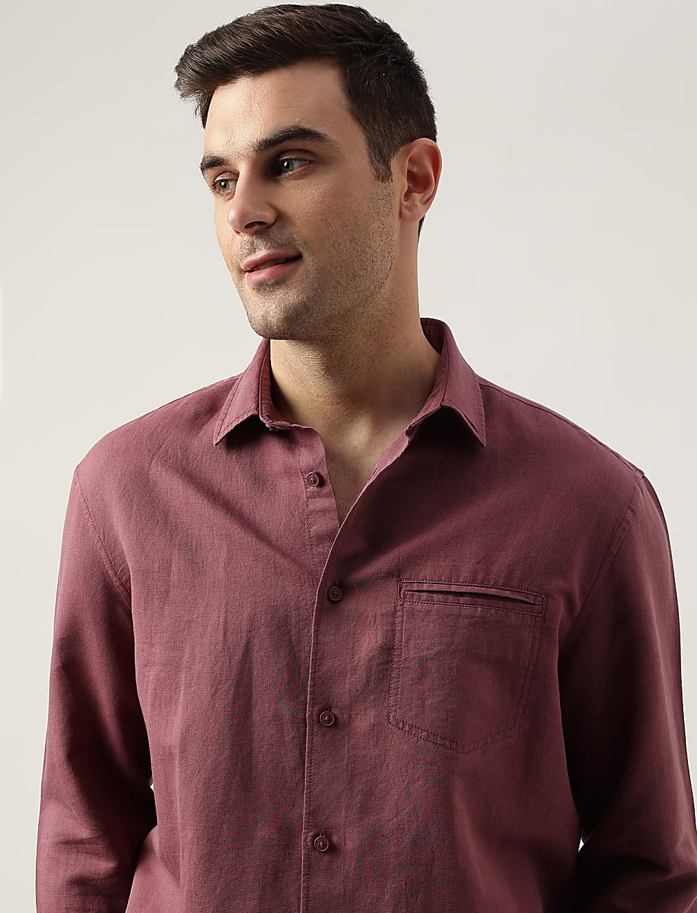 Relaxed Fit Linen Blend Plain Shirt
