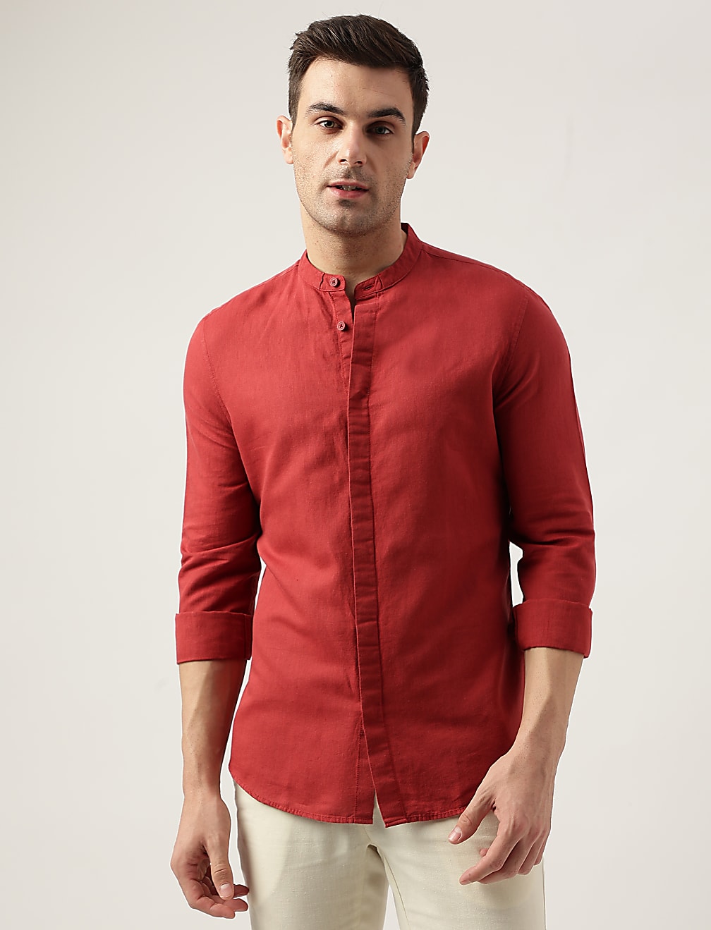Slim Fit Linen Blend Plain Shirt