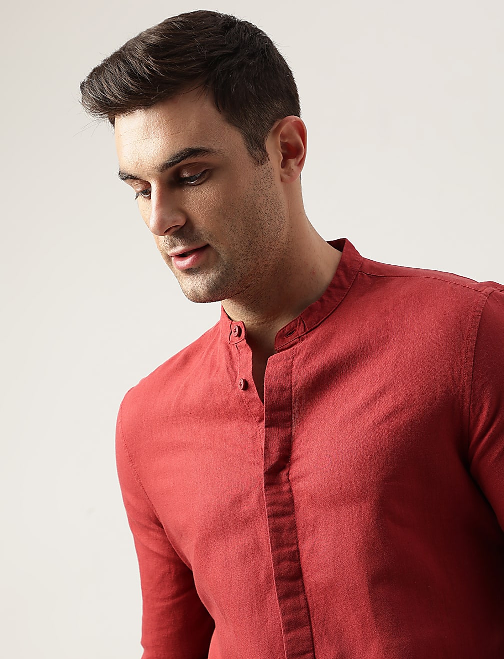 Slim Fit Linen Blend Plain Shirt