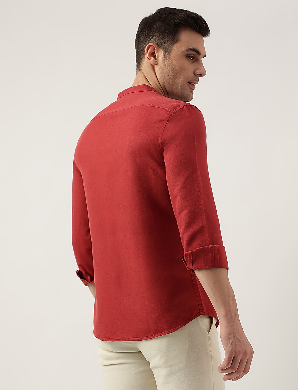 Slim Fit Linen Blend Plain Shirt