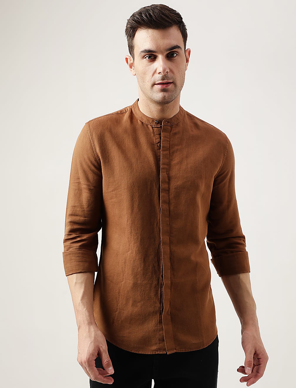 Slim Fit Linen Blend Plain Shirt