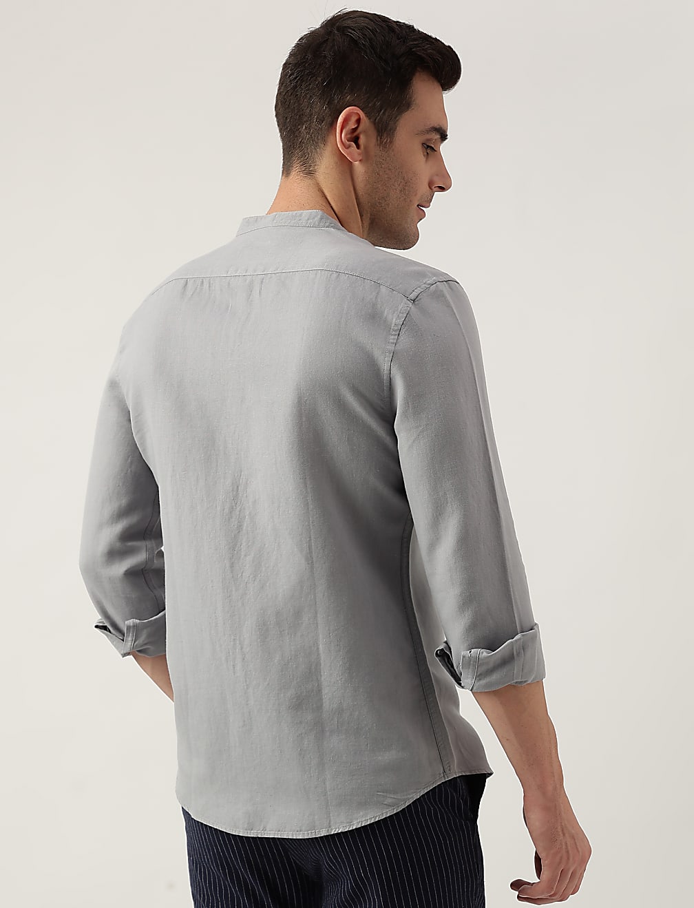 Slim Fit Linen Blend Plain Shirt