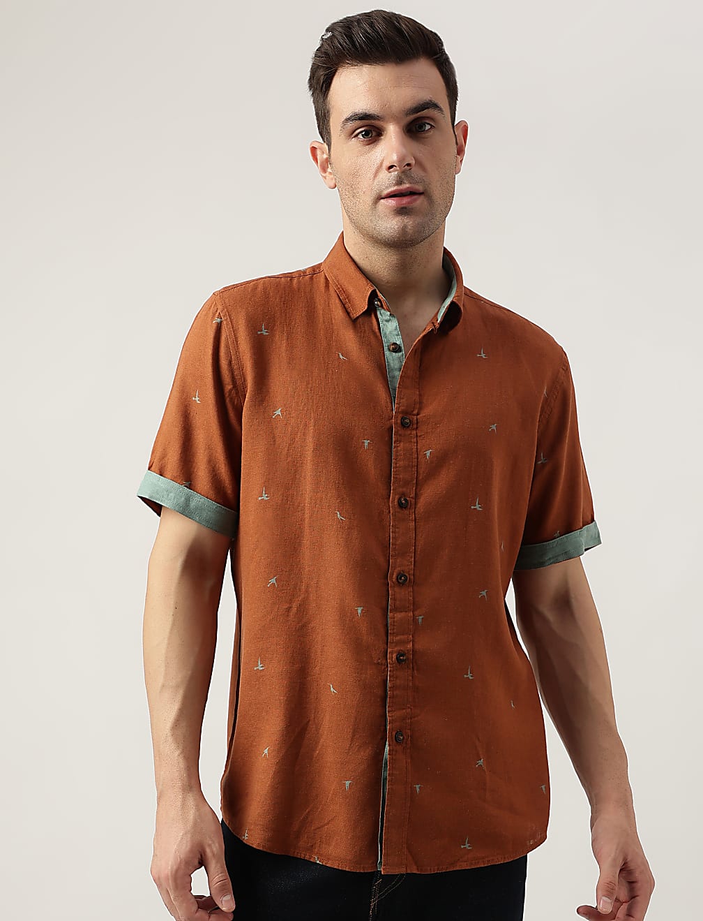 Relaxed Fit Linen Blend Printed Shirt