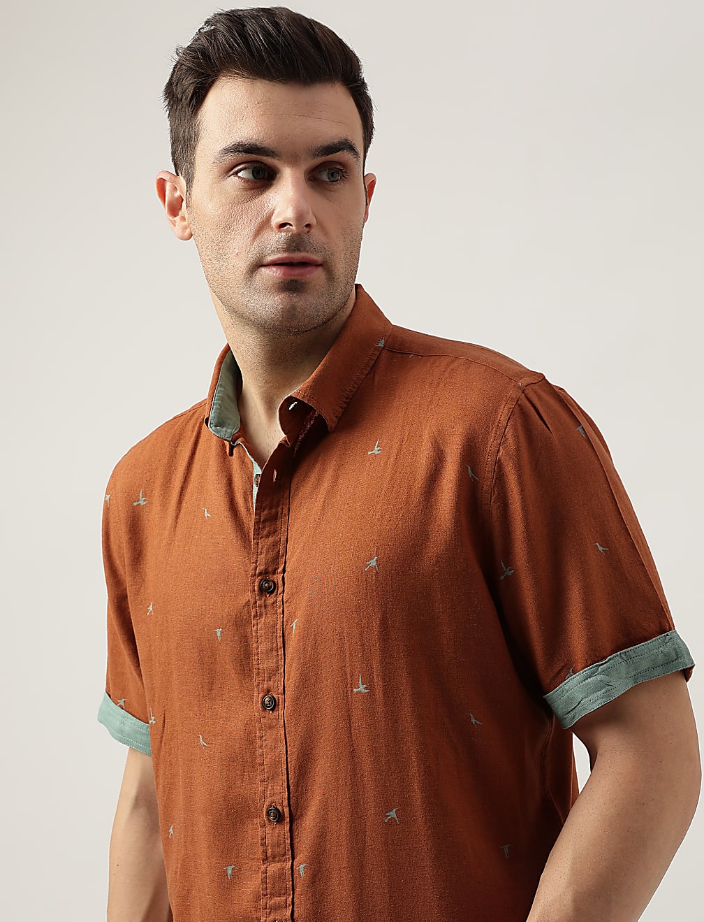 Relaxed Fit Linen Blend Printed Shirt