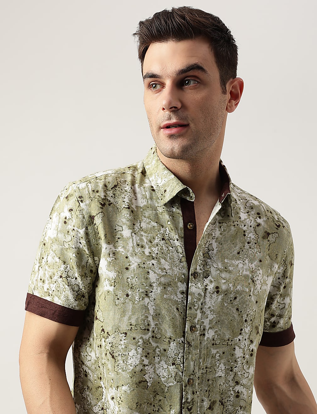 Regular Fit Linen Blend Printed Shirt