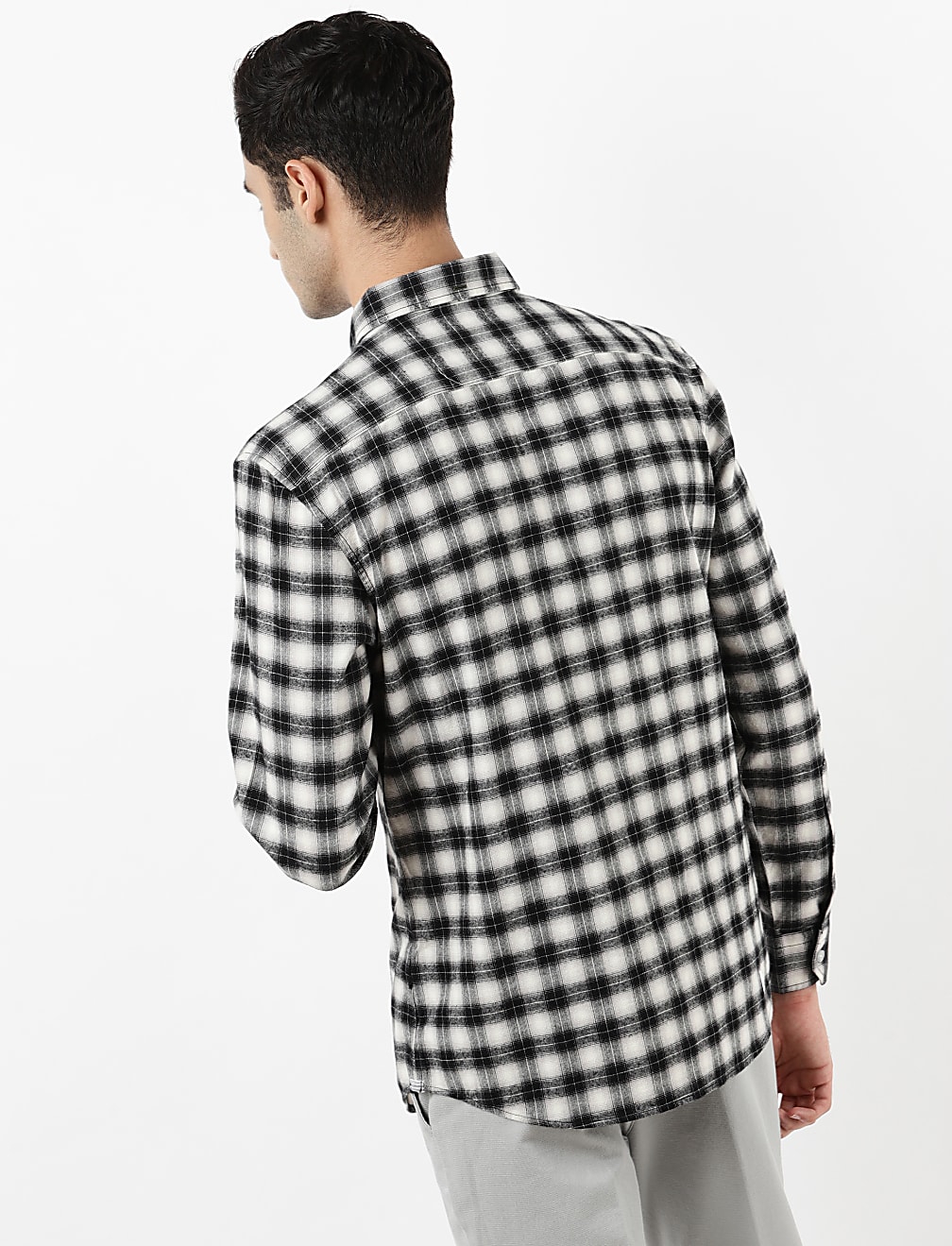 Textured Check Shirt with Long Sleeves