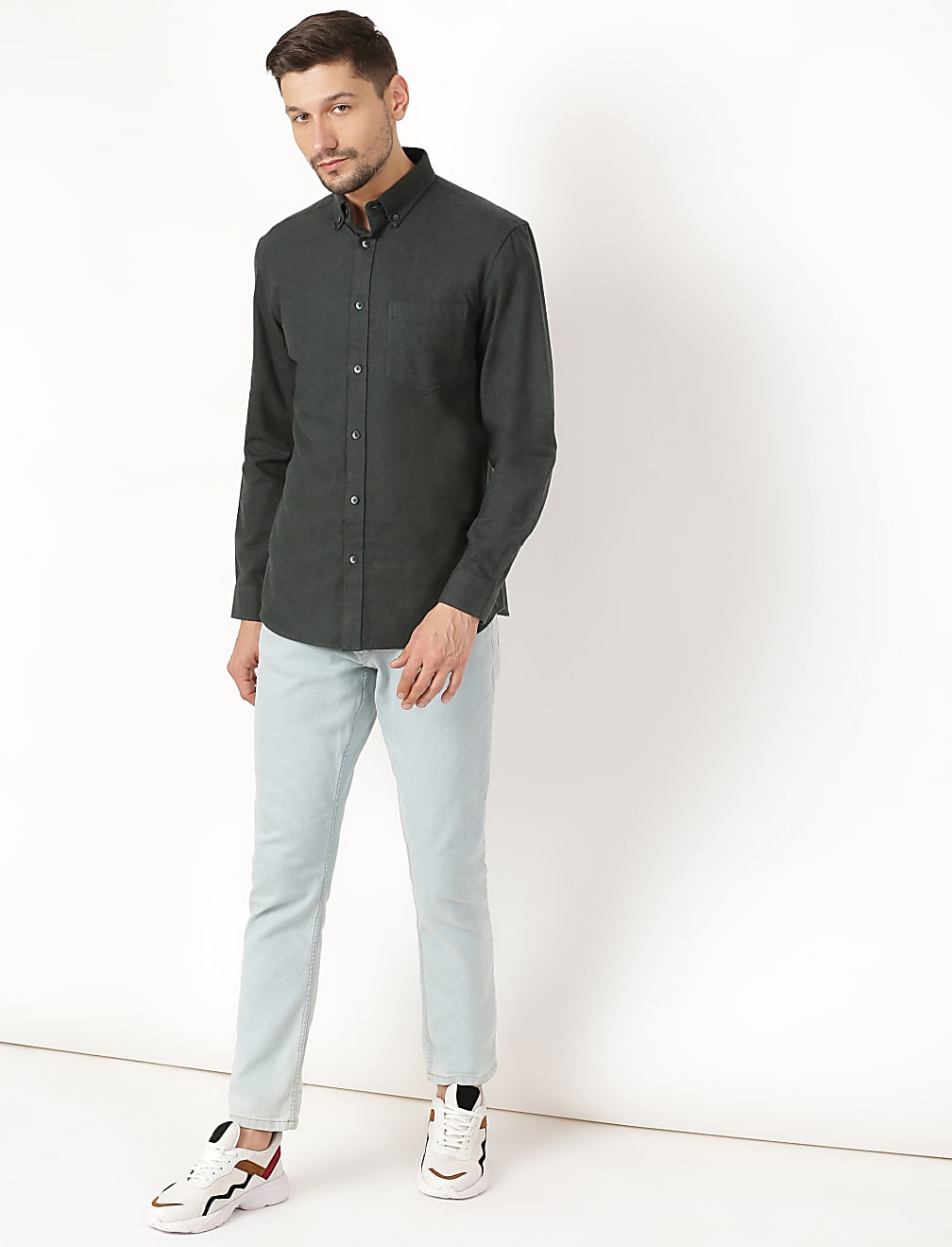 Pure Cotton Plain Button Down Shirt