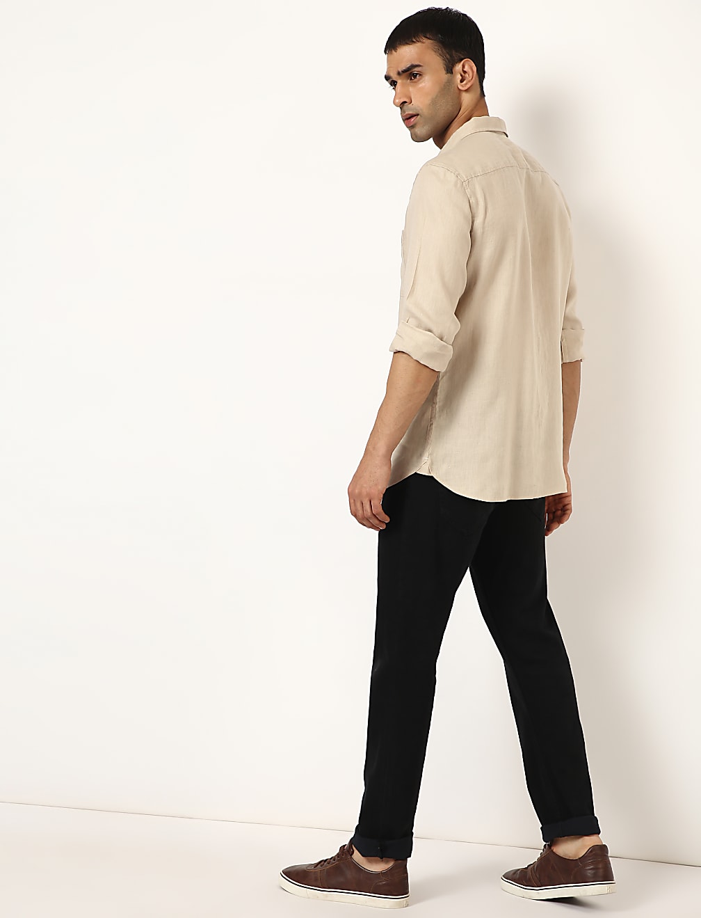 Pure Linen Plain Spread Collar Shirt