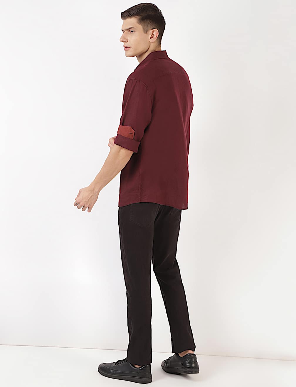 Linen Mix Plain Spread Collar Shirt