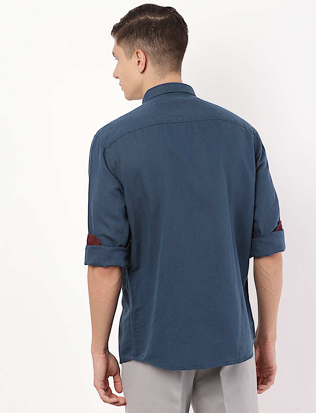 Linen Mix Plain Spread Collar Shirt