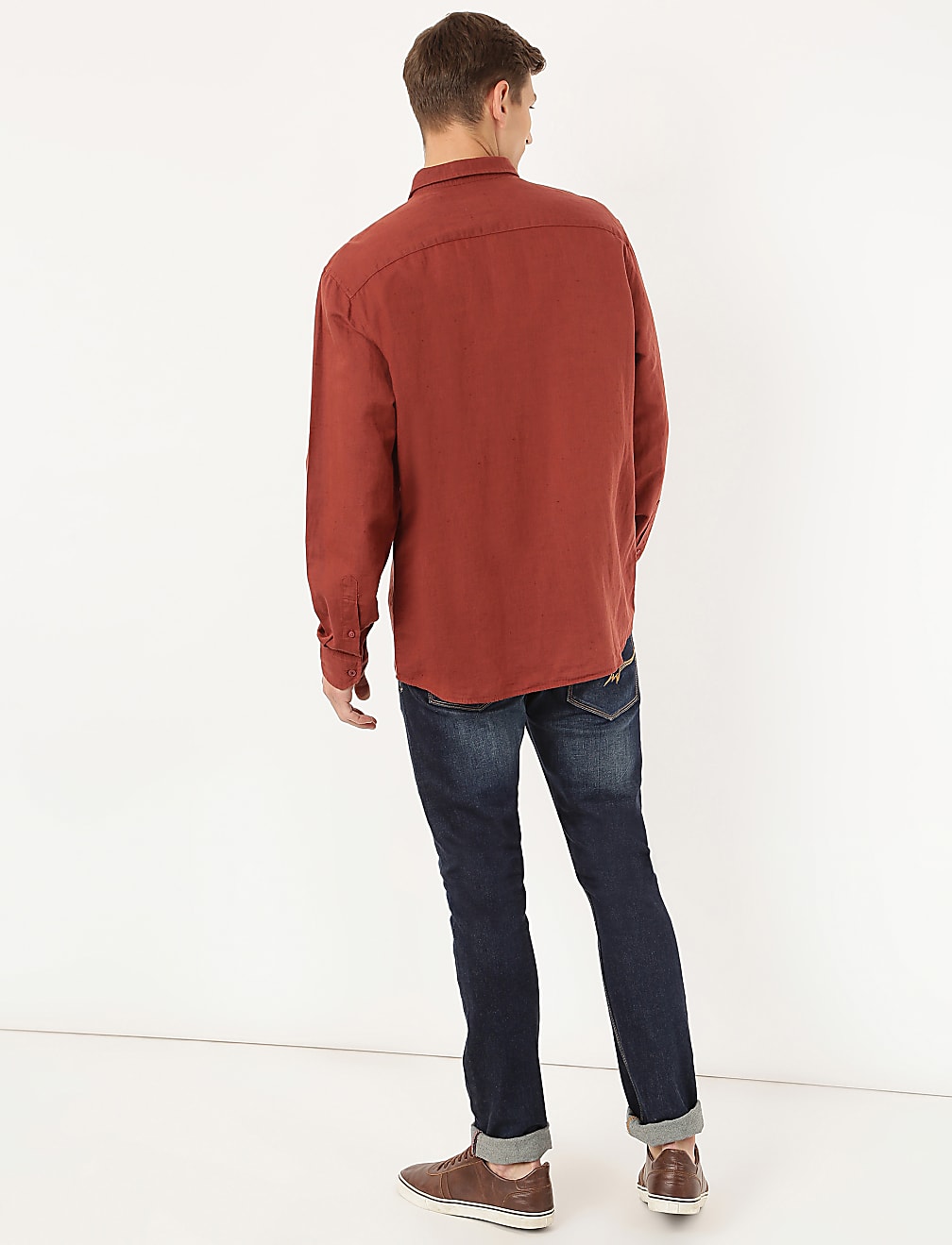 Linen Mix Plain Spread Collar Shirt