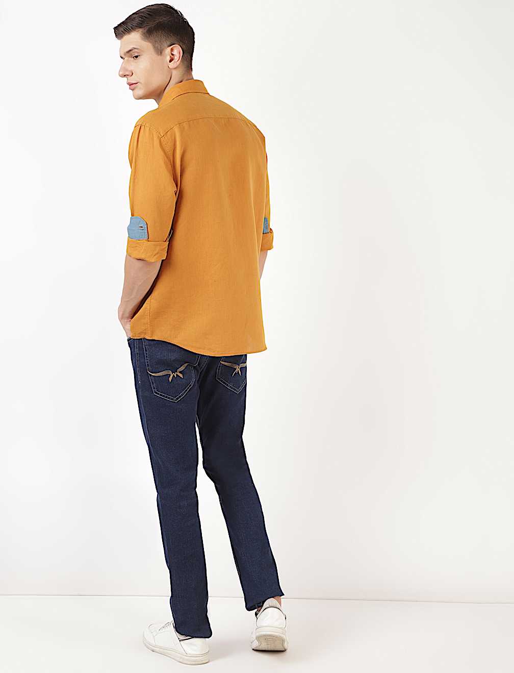 Linen Mix Plain Spread Collar Shirt