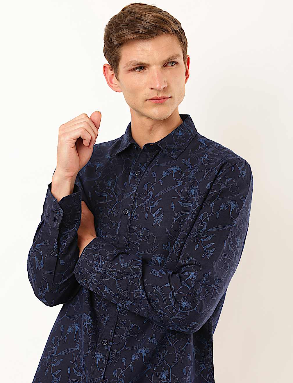 Linen Mix Printed Collar Neck Shirt