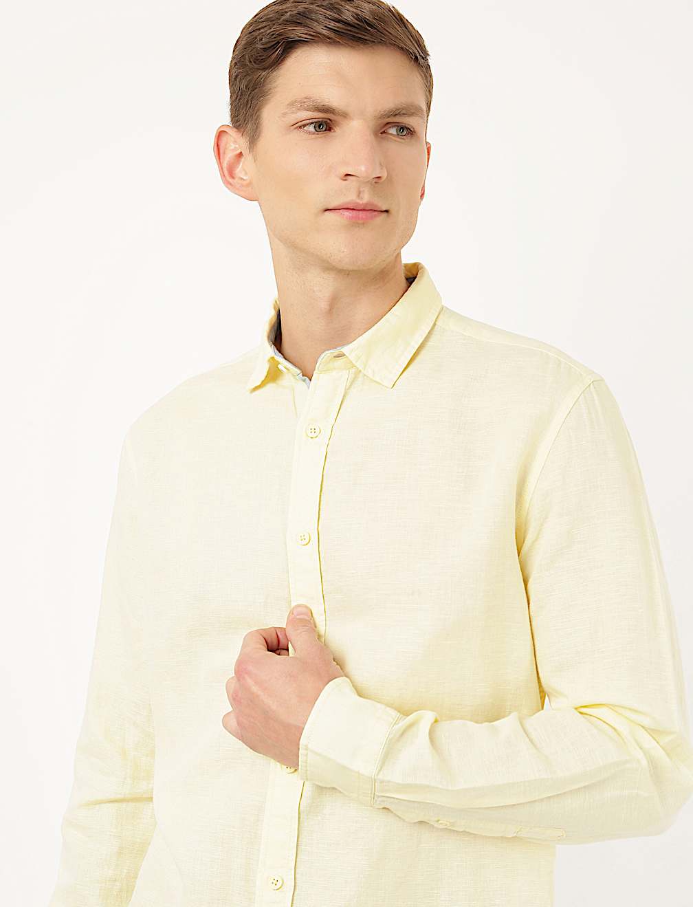 Linen Mix Plain Spread Collar Shirt