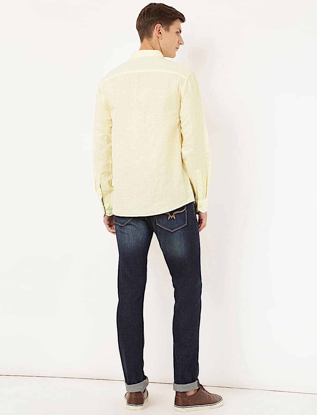Linen Mix Plain Spread Collar Shirt