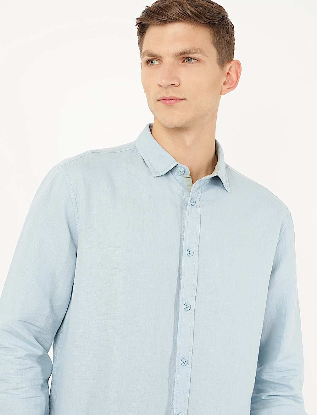 Linen Mix Plain Spread Collar Shirt