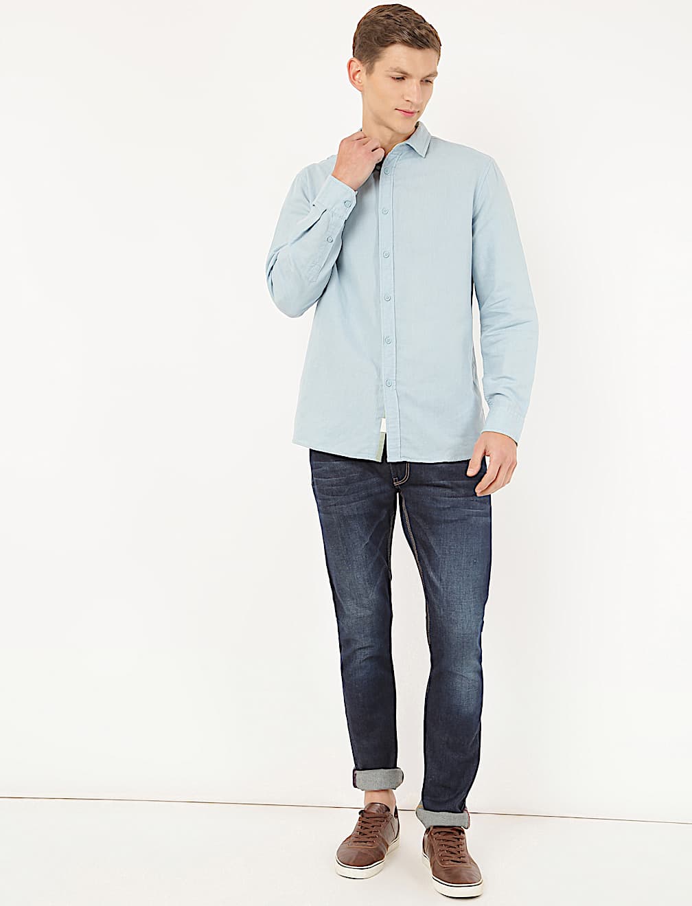 Linen Mix Plain Spread Collar Shirt