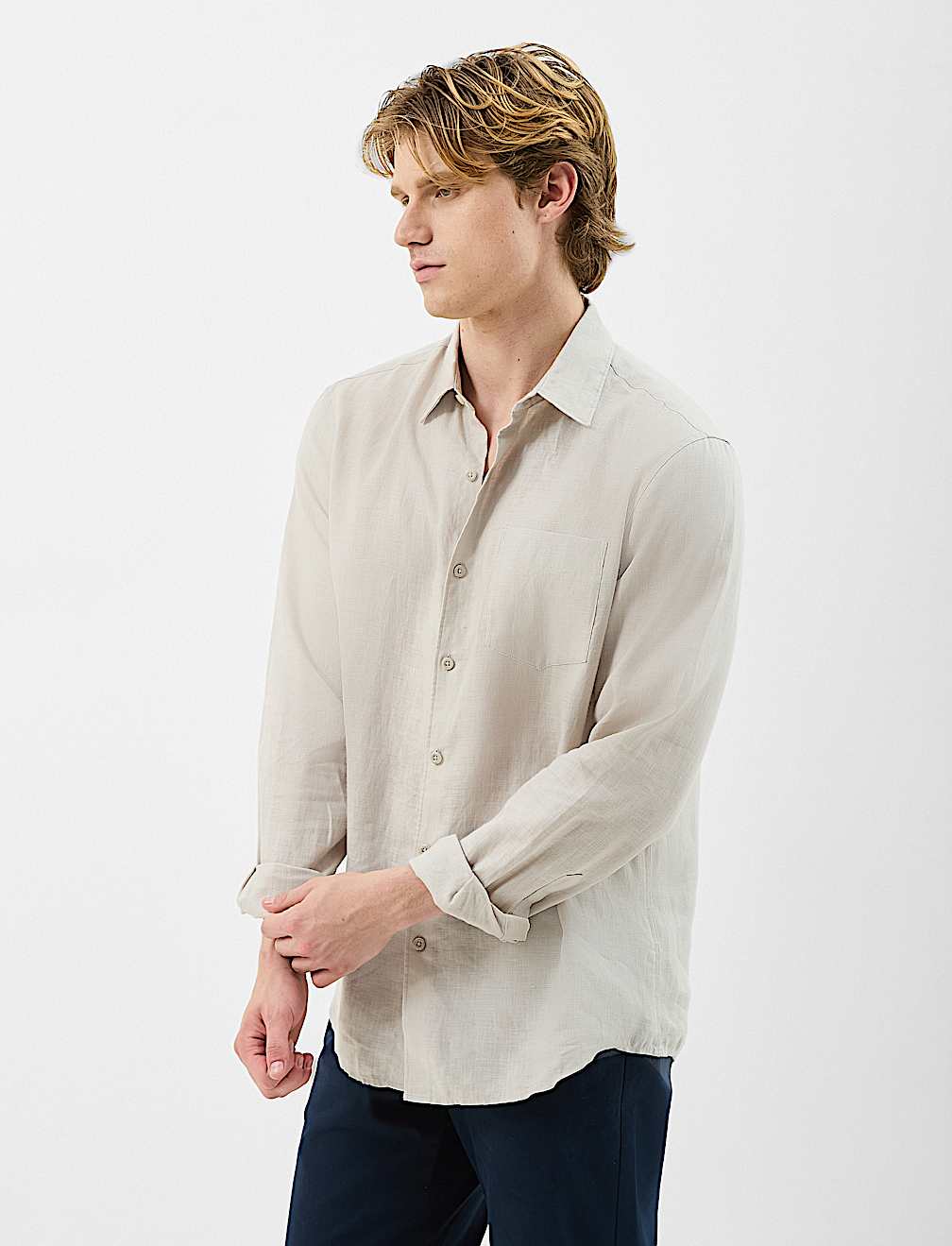 Classic Collar Full Sleeve Pure Linen Shirt