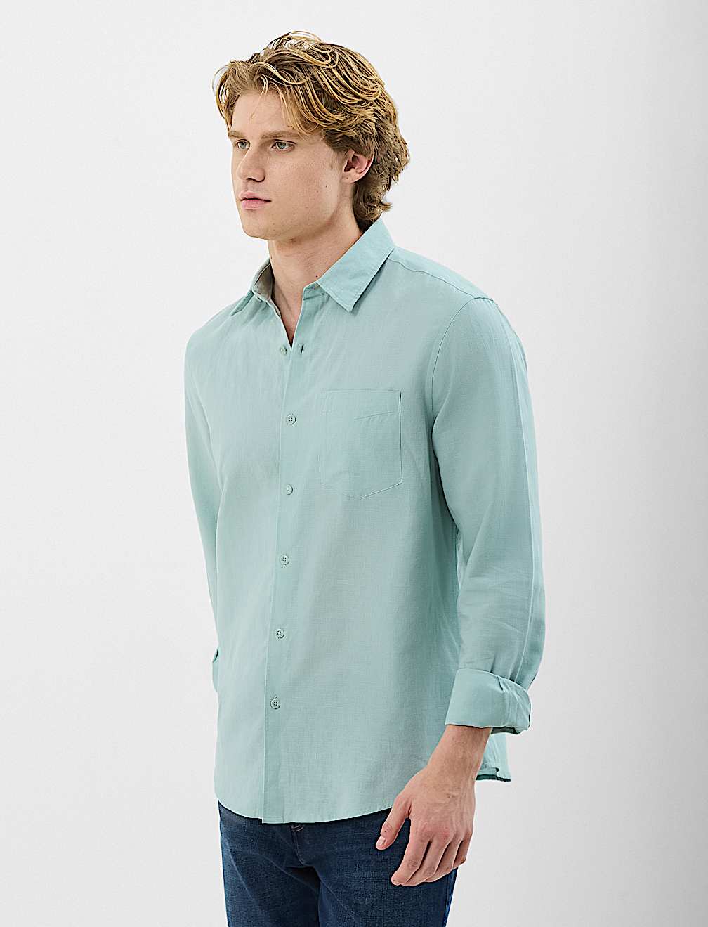 Classic Collar Linen Blend Shirt