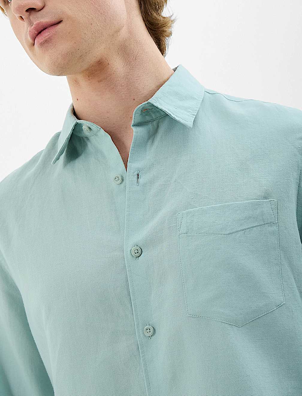 Classic Collar Linen Blend Shirt
