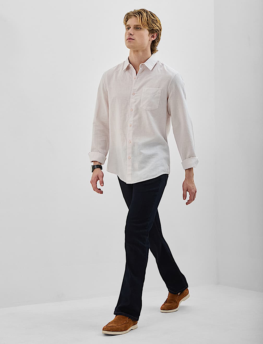 Classic Collar Linen Blend Shirt