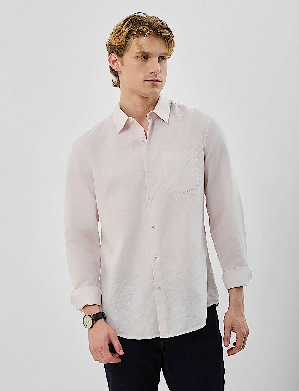 Classic Collar Linen Blend Shirt