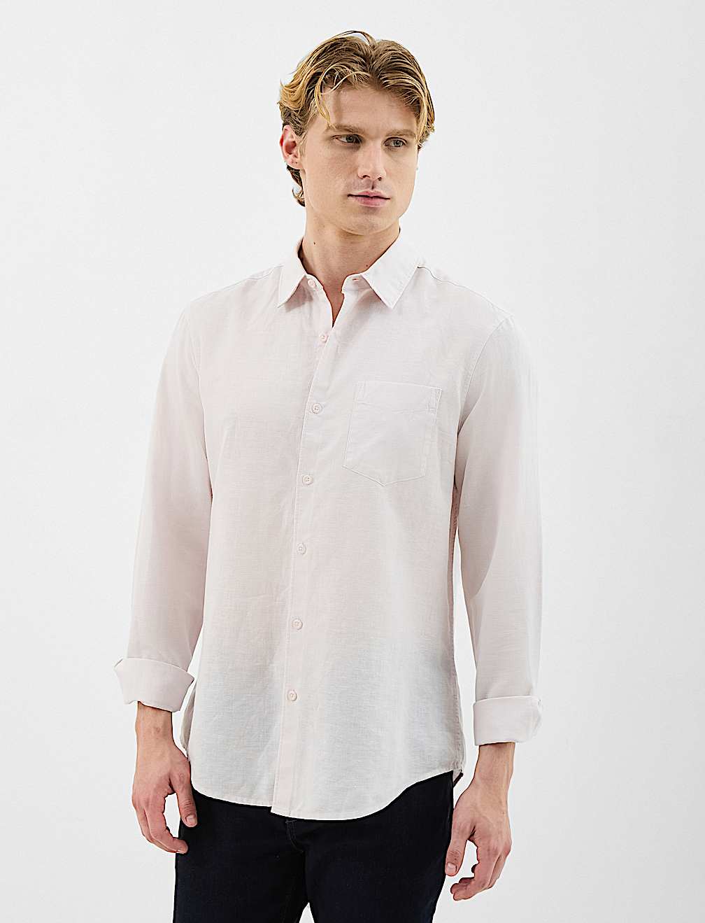 Classic Collar Linen Blend Shirt