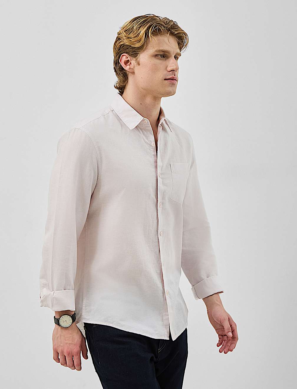 Classic Collar Linen Blend Shirt