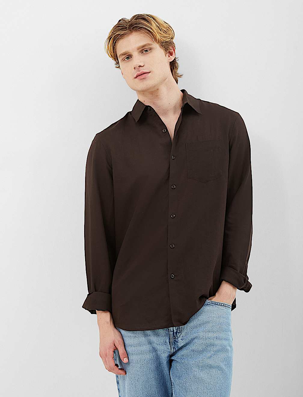 Classic Collar Linen Blend Shirt