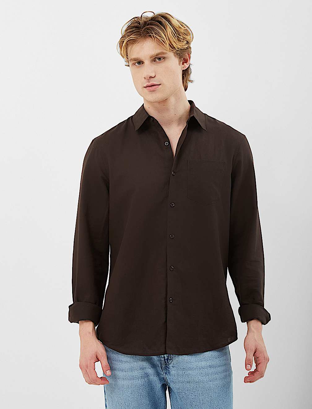Classic Collar Linen Blend Shirt
