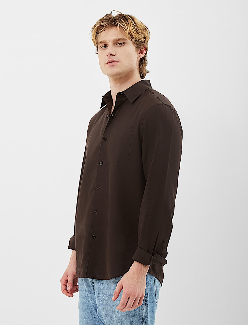 Classic Collar Linen Blend Shirt