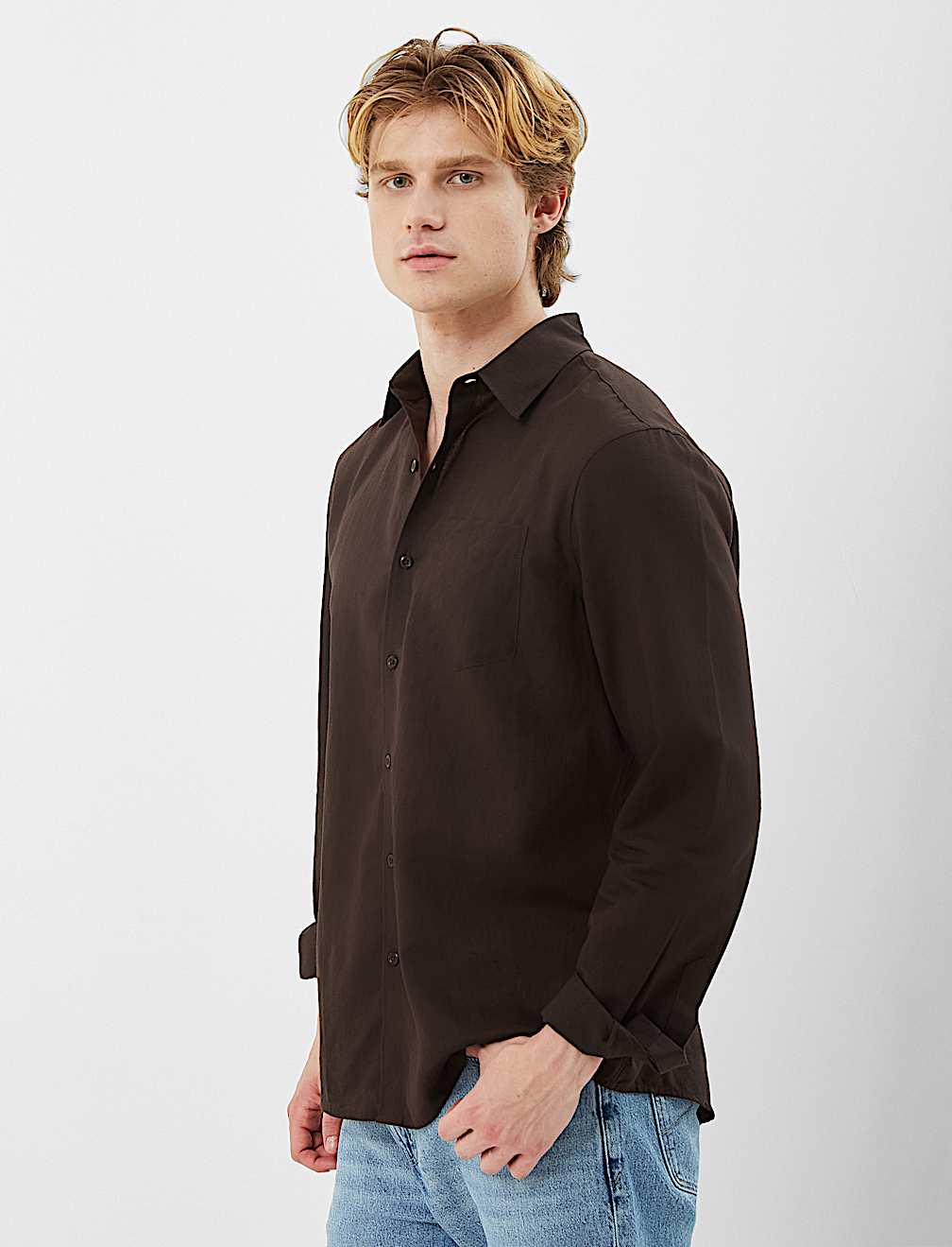 Classic Collar Linen Blend Shirt
