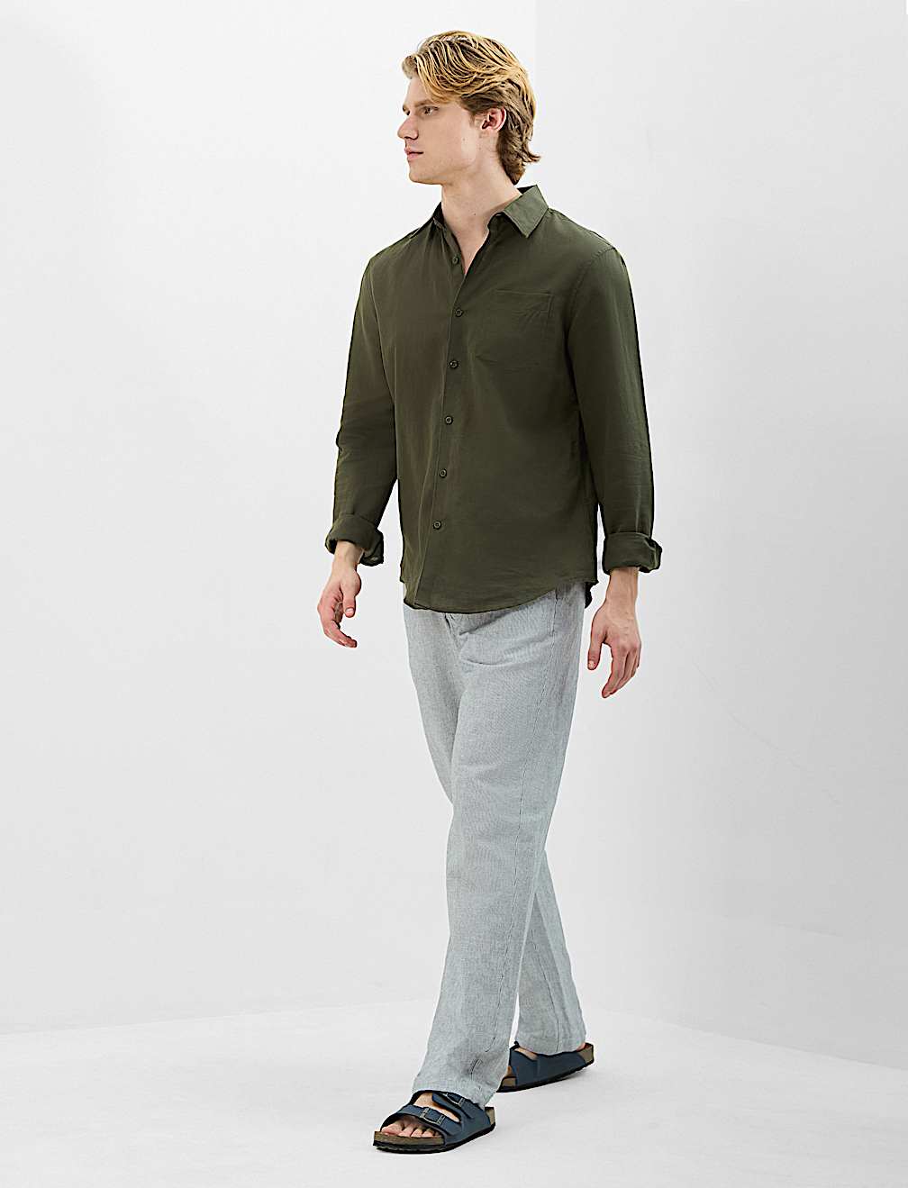 Classic Collar Linen Blend Shirt